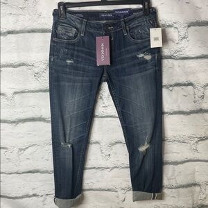 Vigoss Women's Distressed Dark Blue Cropped Jeans size 28 NWT